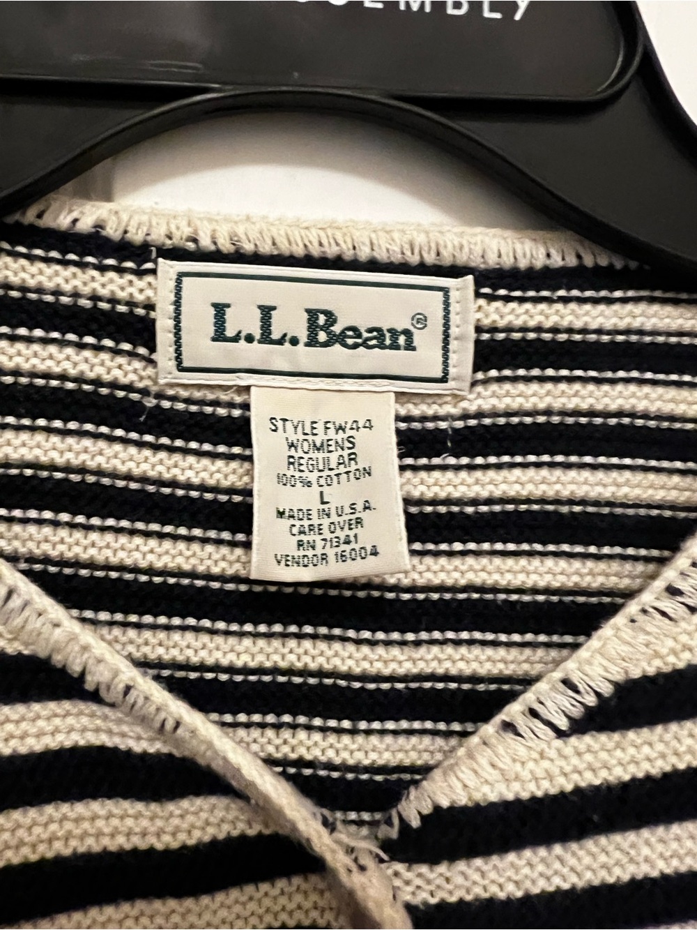 Vintage L.L. Bean Women’s Blue and Cream Striped Cotton Crewneck Sweater